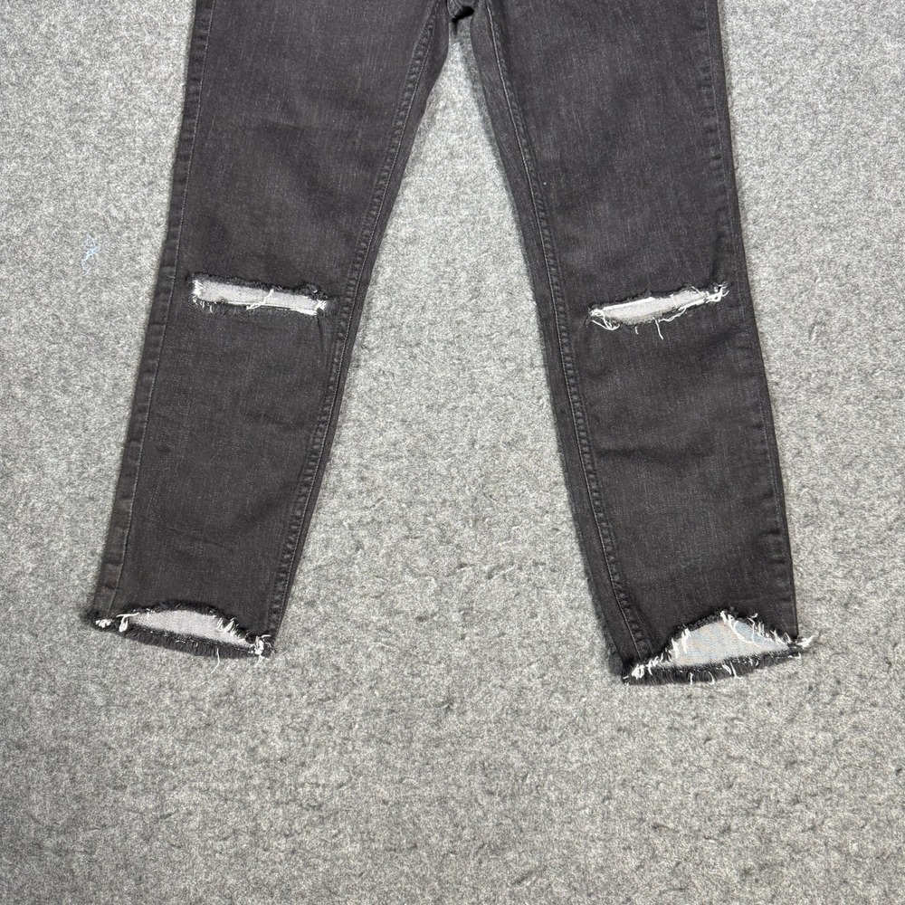 Free People Distressed Black Skinny Jeans Knee Blowout Raw Hem Womens 28 61855 - Picture 2 of 8